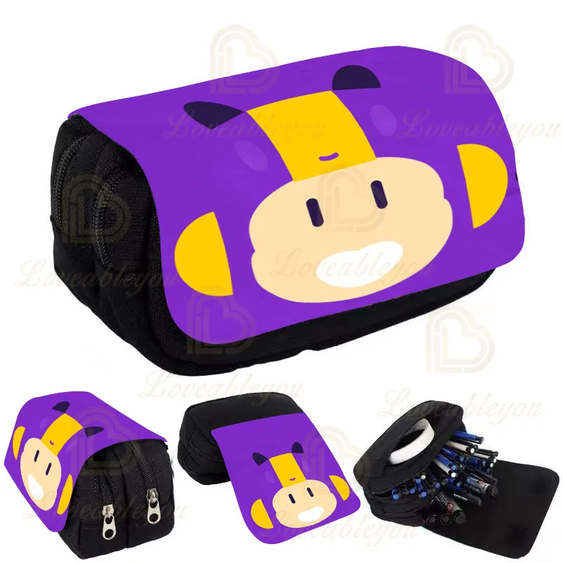 

Stars Print Pencil Case Kids Pencil Box Shoot Game Canvas Stretch Double Layer Large Capacity Cute School Stationery