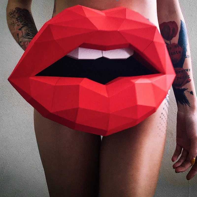 

3D Paper Model Sexy Red Lips Model Decoration Creative Handmade DIY Paper Art Room Decoration Background Wall Wall Hanging