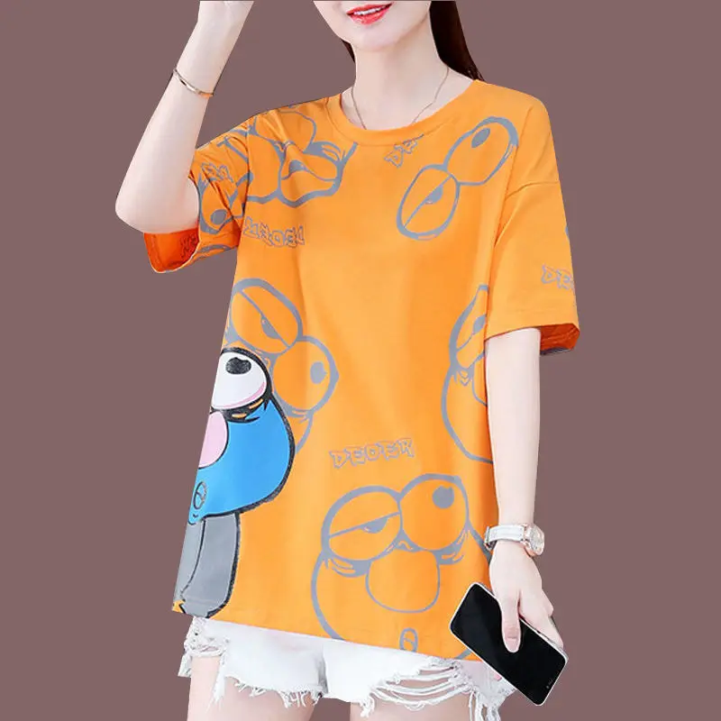 

[100% Cotton] Cartoon Printed T-shirt Short Sleeve Women's New Joker Half Sleeve T-shirt In Early Summer of 2022