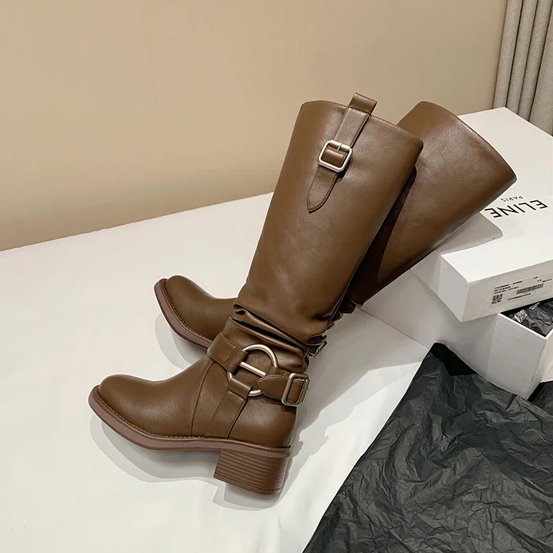 Винтажные ковбойские сапоги в британском стиле с металлической пряжкой на ремне