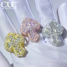 CUC Baguette Cross Finger Ring Iced Out AAAA Zircon Iced Out Fashion Luxulry Men Hip Hop Rings Jewelry For Gift 