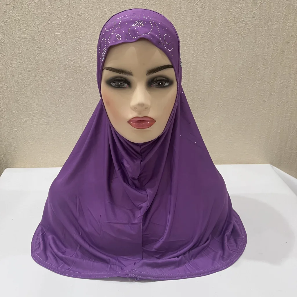 H237 beautiful big gilrs or adult muslim hijab with stones islamic scarf shawl headscarf hat armia pull on wrap  muslim fashion
