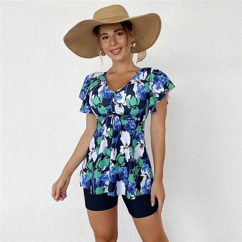 Женский размера плюс купальник из двух частей с раздельным принтом