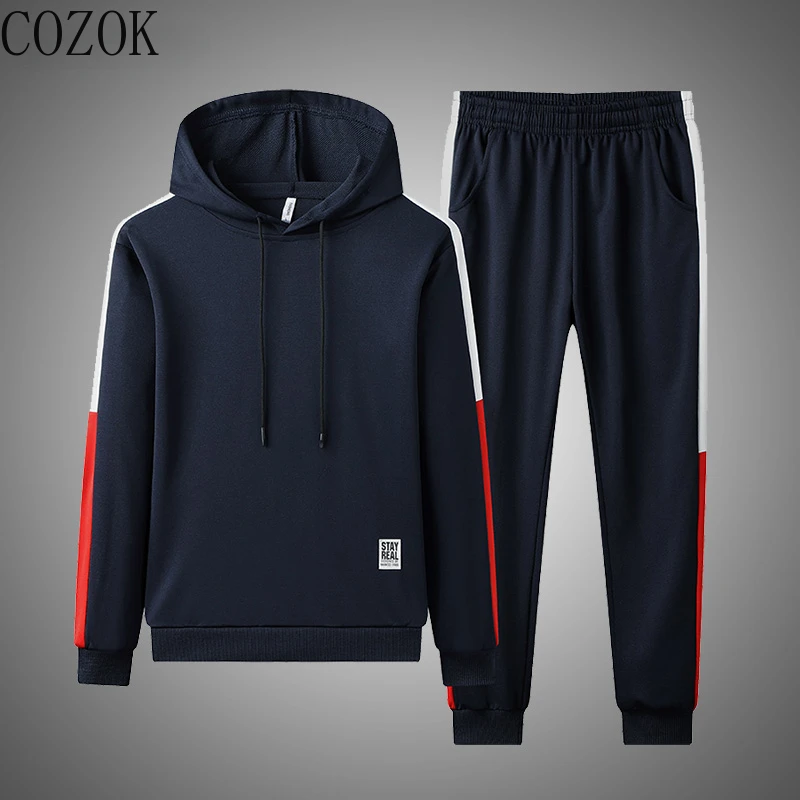 

Hooded Men's Tracksuit Spring Autumn Striped Sportswear 2022 Brand Clothing Mens Set Hoodie+Pants 2PCS Fashion Men Sports Suits