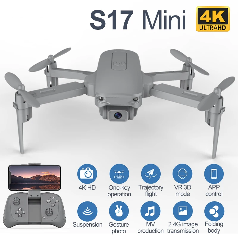 

Новинка 2021, мини-Дрон S17 4K с HD камерой, бесщеточный двигатель, профессиональный вертолет с возвратом нажатием одной кнопки, складной Дрон для...