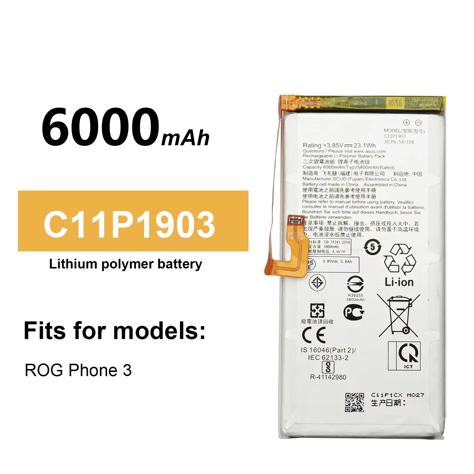 Оригинальный Сменный аккумулятор для ROG 1 2 ROG3 ROG4 ZS661KS ZS660KL I001DB ASUS C11P1901 C11P1903 6000 мАч