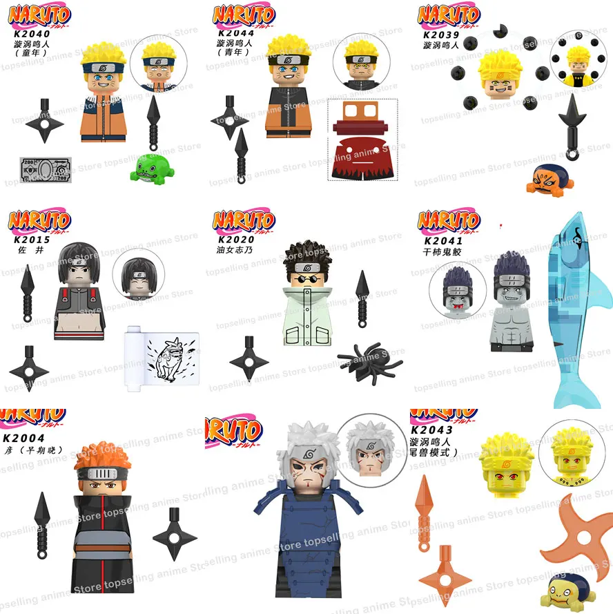 

Naruto Sasuke Kakashi Akatsuki bricks Building Blocks Anime cartoon Mini Action Figures Heads Assembly Toys kids Christma Gifts