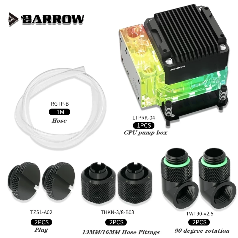 BARROW CPU AIO Water Cooling Kit for ITX Computer Case, Res Combo Pump Block, Block + Fittings + Hoses, 5V MB Synchronization
