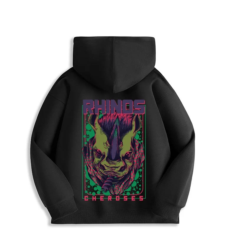 Толстовка с рисунком Rhino 2025 — жирный уличный стиль яркий принт повседневный крой