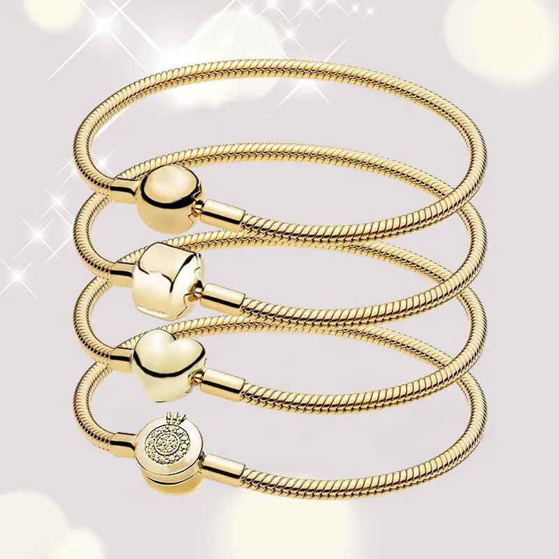 

Original Rose & Gold Moments Heart Clasp With Crystal Bracelet Fit Europe Bangle 925 Sterling Silver Charm Jewelry