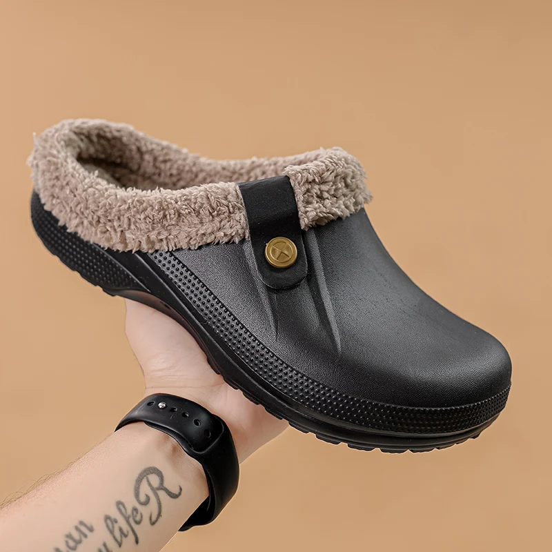 Waterproof Platform Warm Furry Wrapped Slippers Fluffy Indoor Home Cotton Shoes Fur Slides Plush Clogs