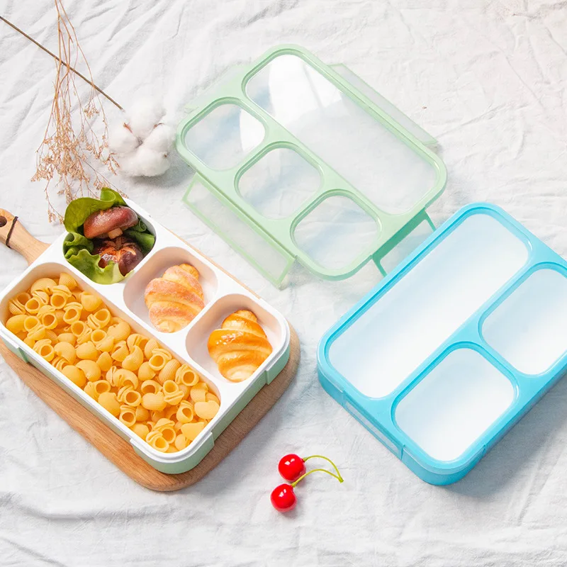 

1000ML Lattice Lunch Box High Capacity Leakproof Portable Food Container Travel Office School 3/4 Grids Microwavable Bento Box