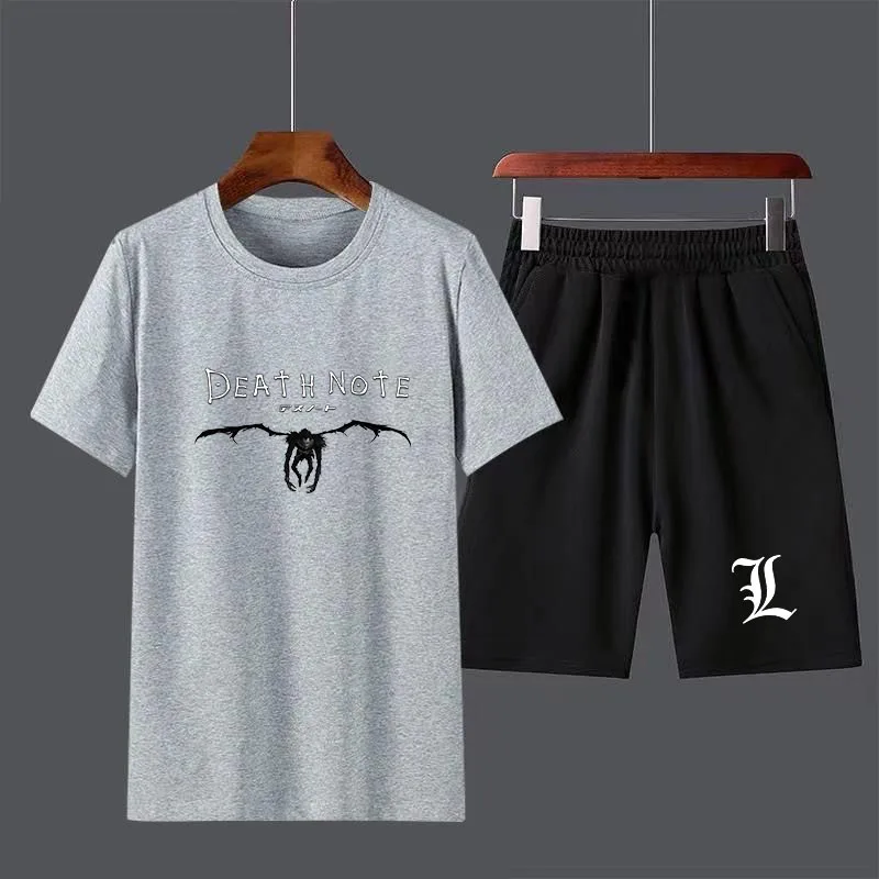 Anime Death Note Boys Male Casual Short Sleeve Top Pants Suits Streetwear Tops Tshirts Men's T Shirt Set