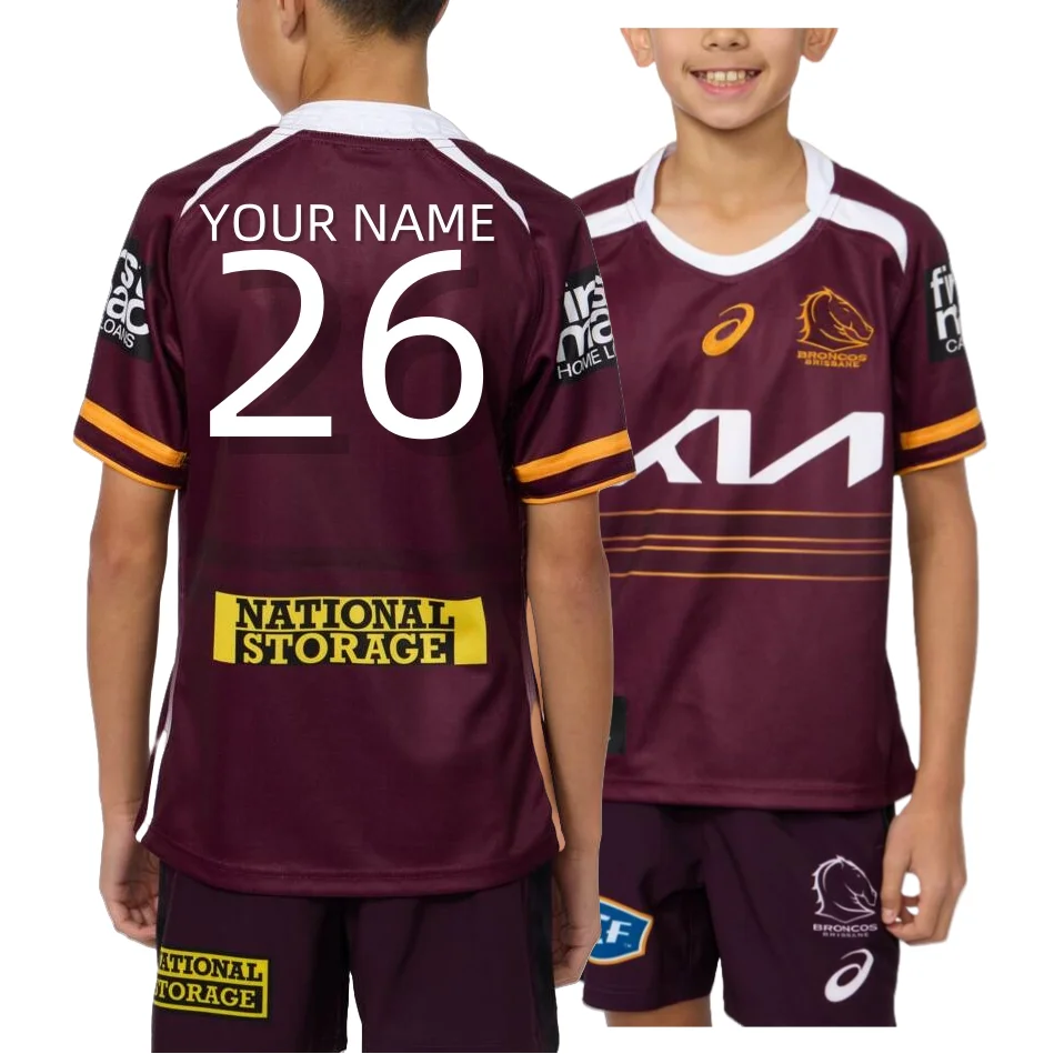 Домашняя детская майка Brisbane Broncos 2025/рубашка POLO (печать индивидуального номера