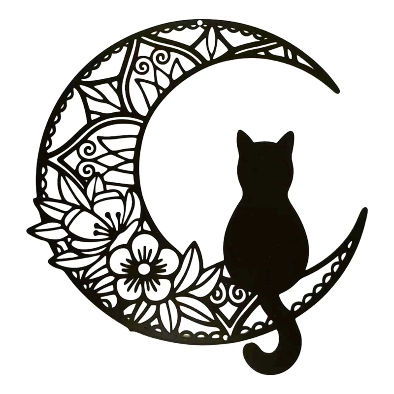 

Настенное искусство с котом и луной, прочный металлический настенный декор, декоративное произведение искусства, украшение для