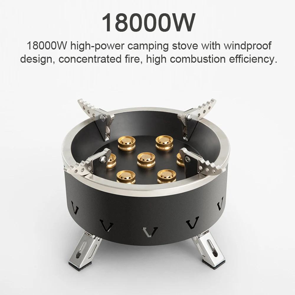 Backpacking 18000W High Power Stove 7-Core Butane Gases Burner Camping Picnic Foldable Windproof Stove with Carrying Bag