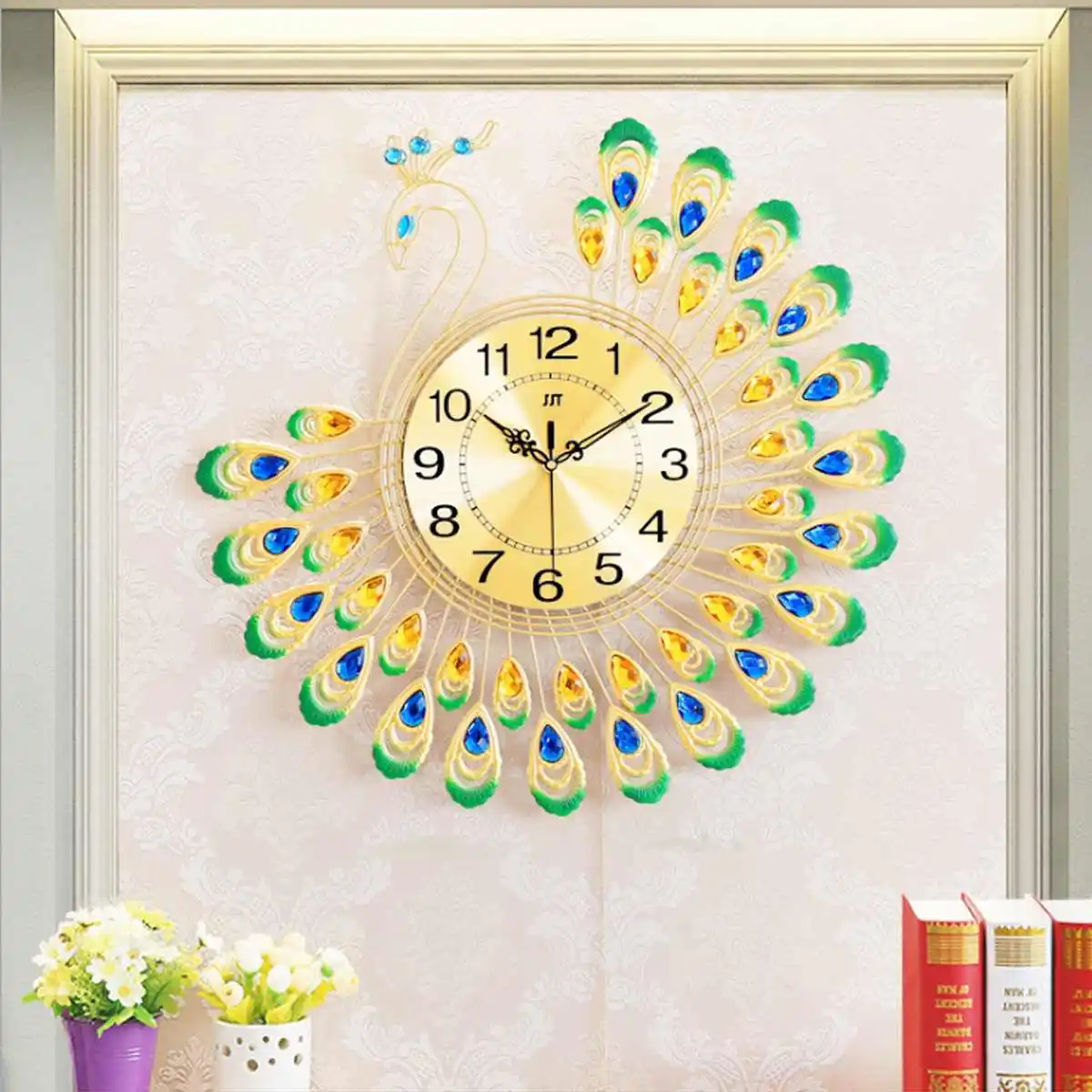 3D золотые алмазные Кварцевые Настенные часы с павлином европейские бесшумные