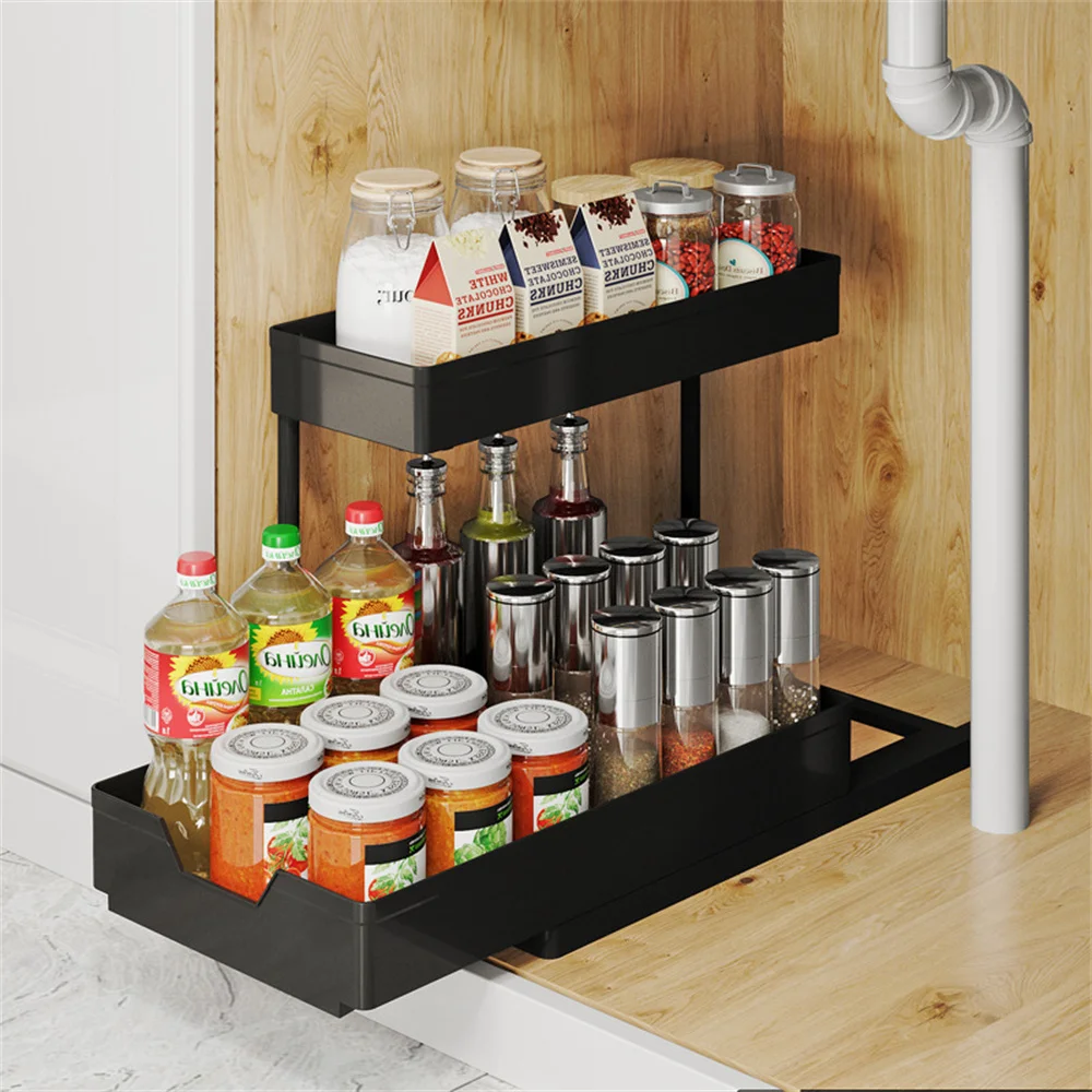

Storage Rack Kitchen Shelf Drawable Drawer Basket Removable In Cabinet L Type Sink Sorting Rack In Kitchen