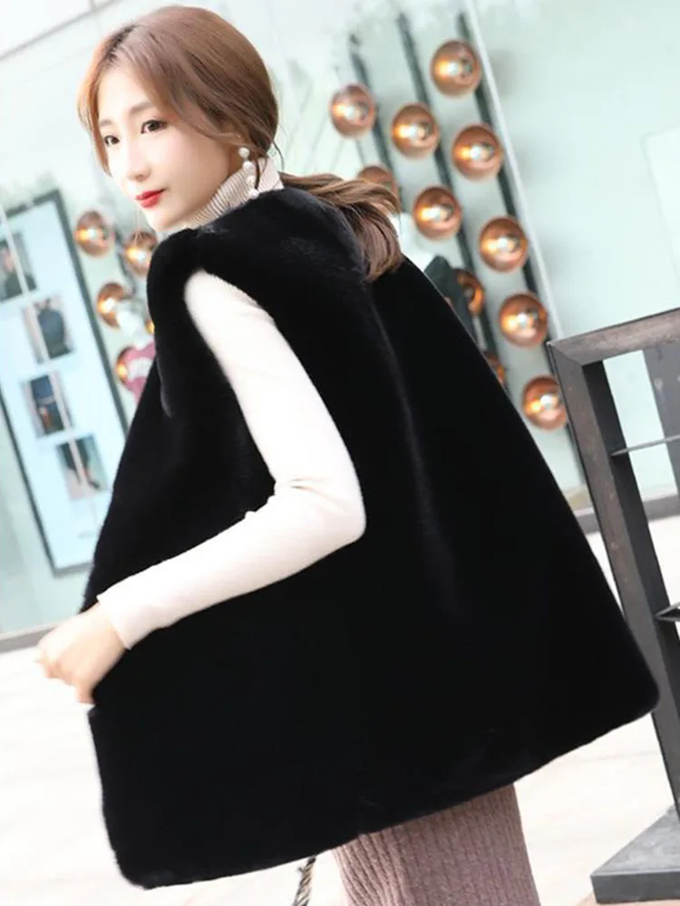 Women's Faux Mink Fur Shawl Winter Coats Warm 2022 New Fashion Luxury Overcoat Europe and America Street Fluffy Jacket Designer