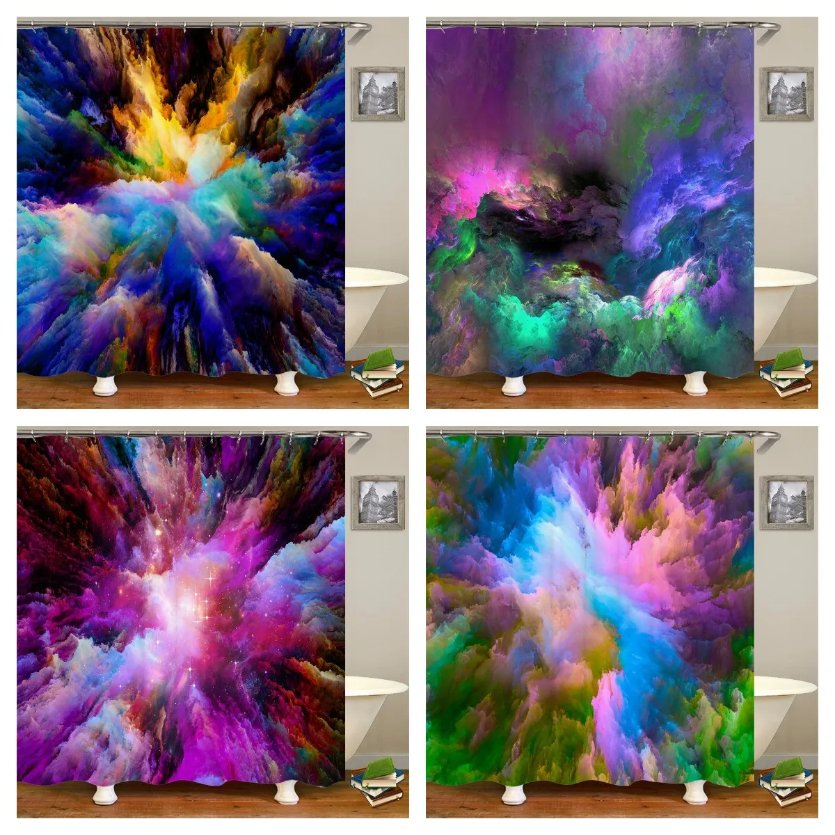 Nebula Galaxy Shower Curtain Garden Decoration Romantic Fantasy Explosive Cloud Bath Curtain Waterproof and Dustproof