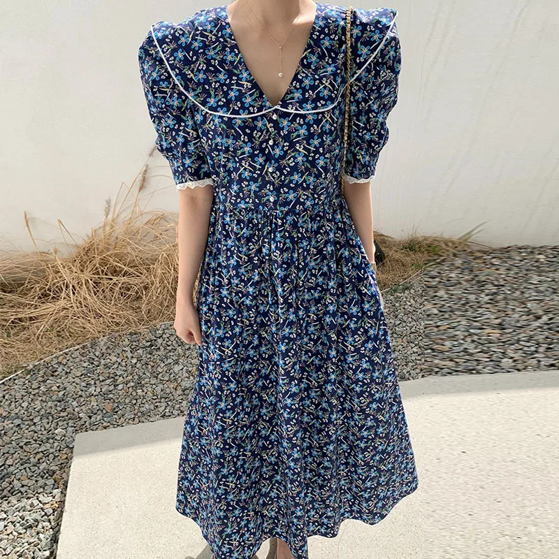 

ZCSMLL корейское шикарное французское Ретро темпераментное платье с большим лацканом и жемчужным украшением, свободное Цветочное платье с пу...