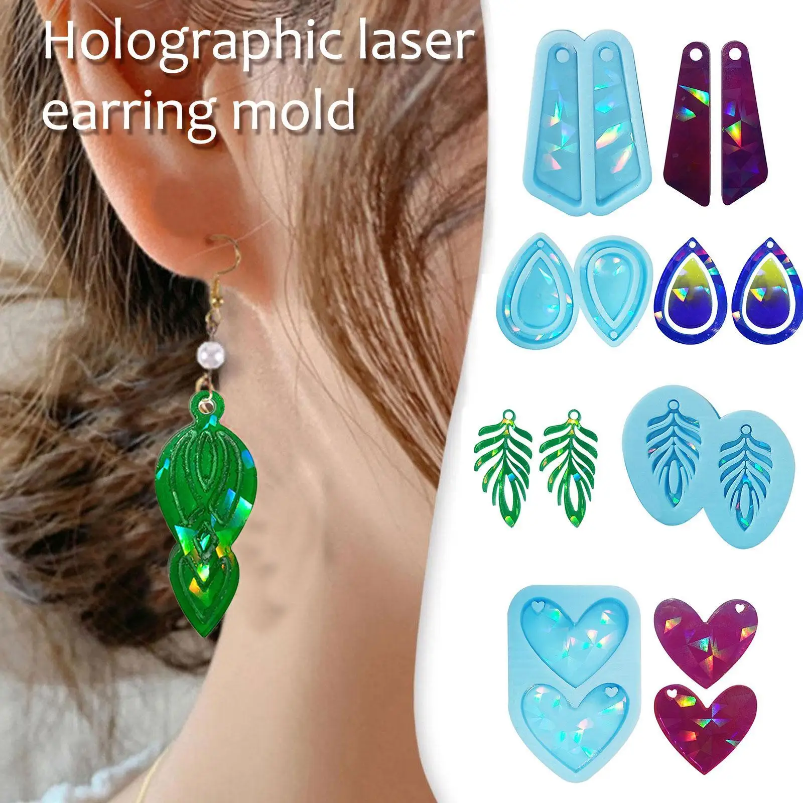 

Holographic Laser Silicone Mold Earrings Necklace Christmas Pendant Decorative Tag Jewelry Holographic Silicone Mold For Resin
