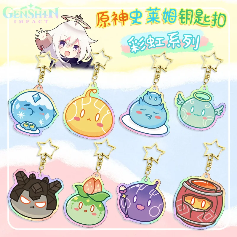 

Anime Game Genshin Impact Cosplay Laser Acrylic Key Chain Lovely Seven Elements Slime Keychain Kids Boys and Girls Gifts