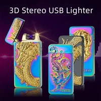 new ternary three dimensional charging lighter usb double arc pulse lighter metal windproof electronic mens gift lighter