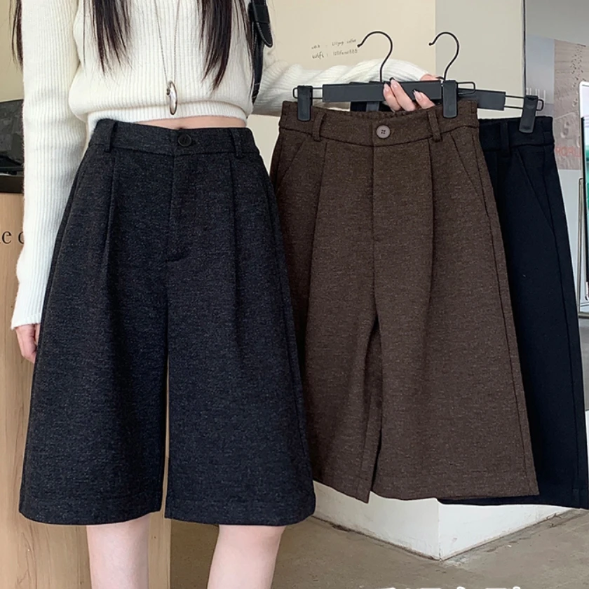 ZHISILAO новые однотонные шерстяные брюки длиной до колена женские осенне-зимние 2024