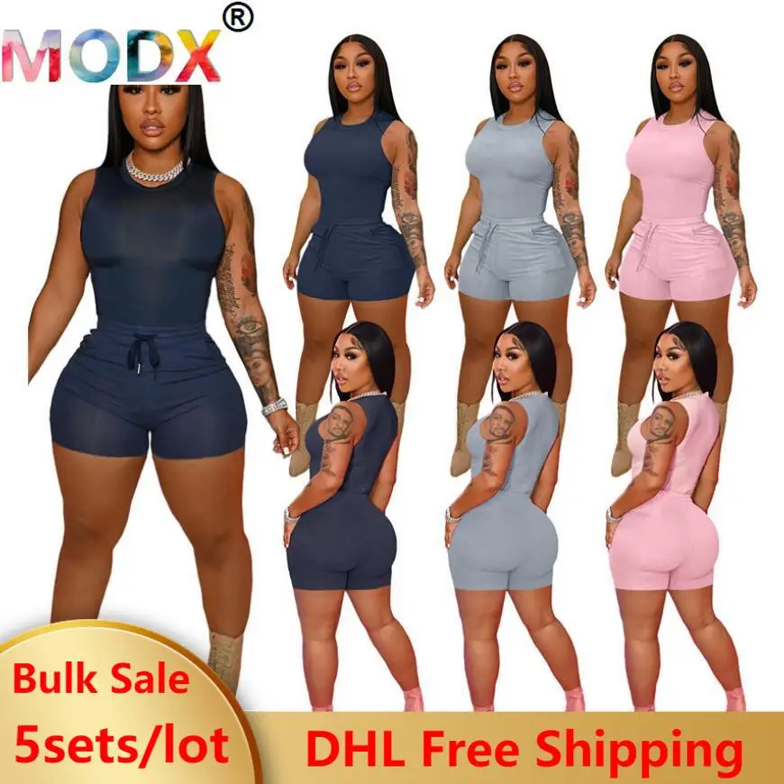 

Summer Jogger Sets Y2k Clothes for Women 2 Piece Set Shorts Track Suits Sleeveless Pink Casual Sports Outfits Bulk 5SETS 7027