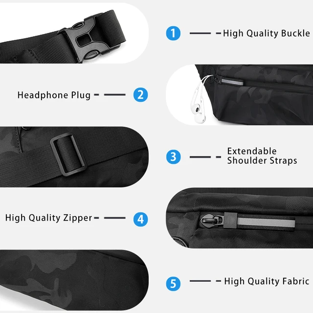 HcanKcan Waterproof Men's Waist Bag Casual Chest Pack Fashion Crossbody Bags For Men Multifunctional Shoulder Bag Man Belt Pouch 6