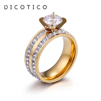 fashion women rings cubic zircon charm gold color stainless steel engagement wedding bands rhinestone rings for women jewelry