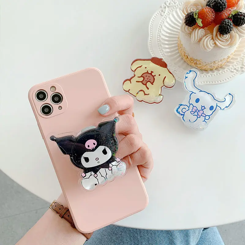 

Kawaii Sanrio Kuromi My Melody Cinnamoroll Pompompurin Plush Phone Sticker Holder Cartoon Quicksand Shape Girls Toys Christmas