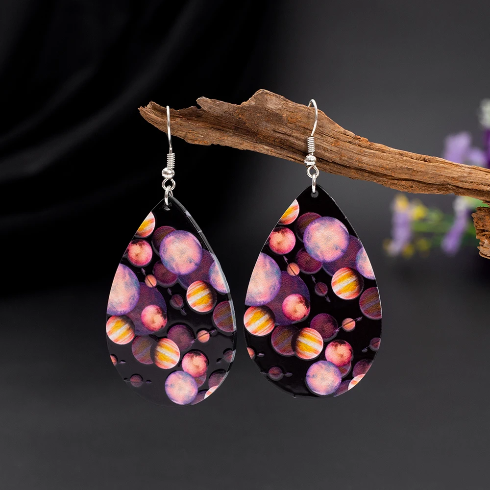 Новые модные акриловые серьги с принтом Relievo космический стиль винтажные каплями