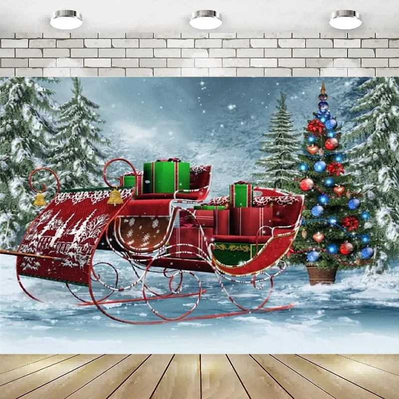 

Фоны для фотосъемки Зимний снег Ретро сани Рождественская елка подарки новогодний фон баннер постер Декор вечерние НКА детский душ