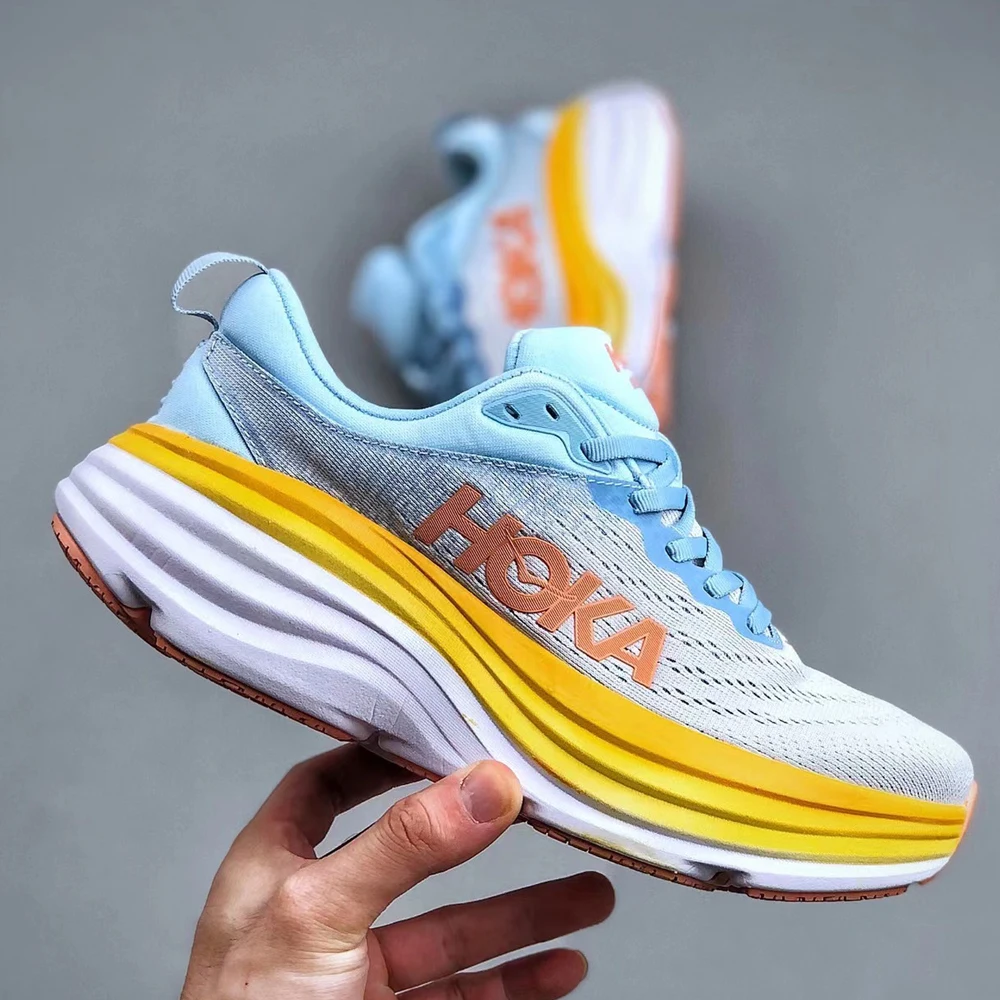 HOKA Bondi 8 Sneakers Open Mesh Slip Resistant Women Sneakers Outdoor Treadmill Running Shock Absorbing Sports Shoes for Men