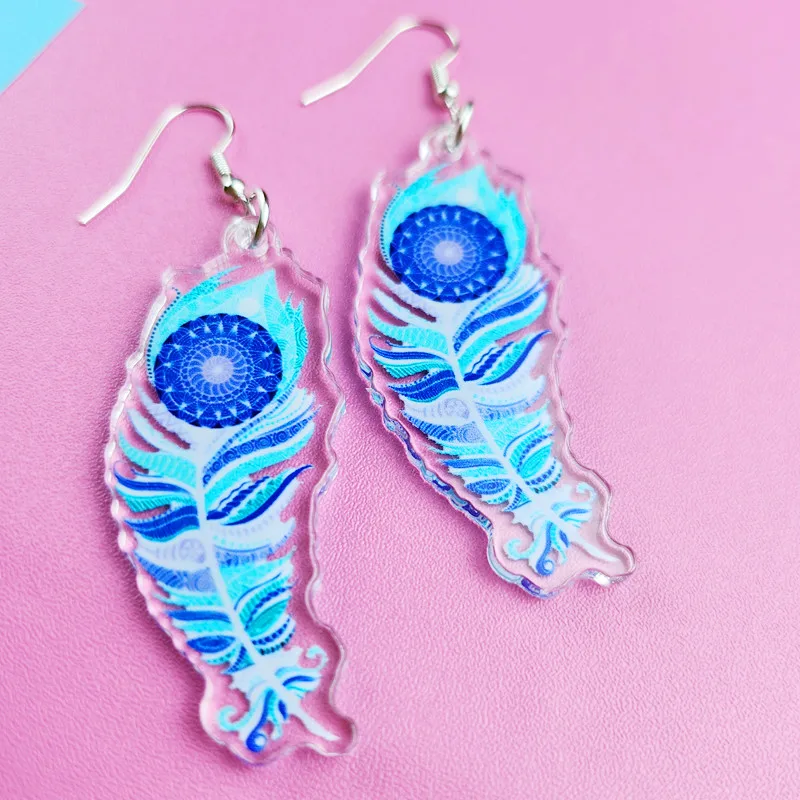 

New Cute Mandala Feather art Ghost Acrylic Earrings Novel Jewelry, Personalized and Creative Earrings Suitable for Women's Gifts