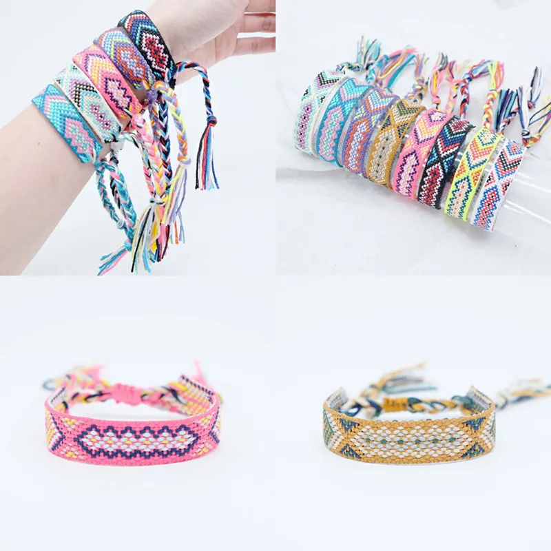 

Bohemian National Style Handmade Woven Embroidery Bracelet For Women Lucky Rainbow Nepal Bracelet Hand Rope Fashion Jewelry Gift