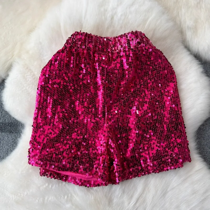 Новинка лета 2024 цветные шорты с блестками и штампованной талией модная