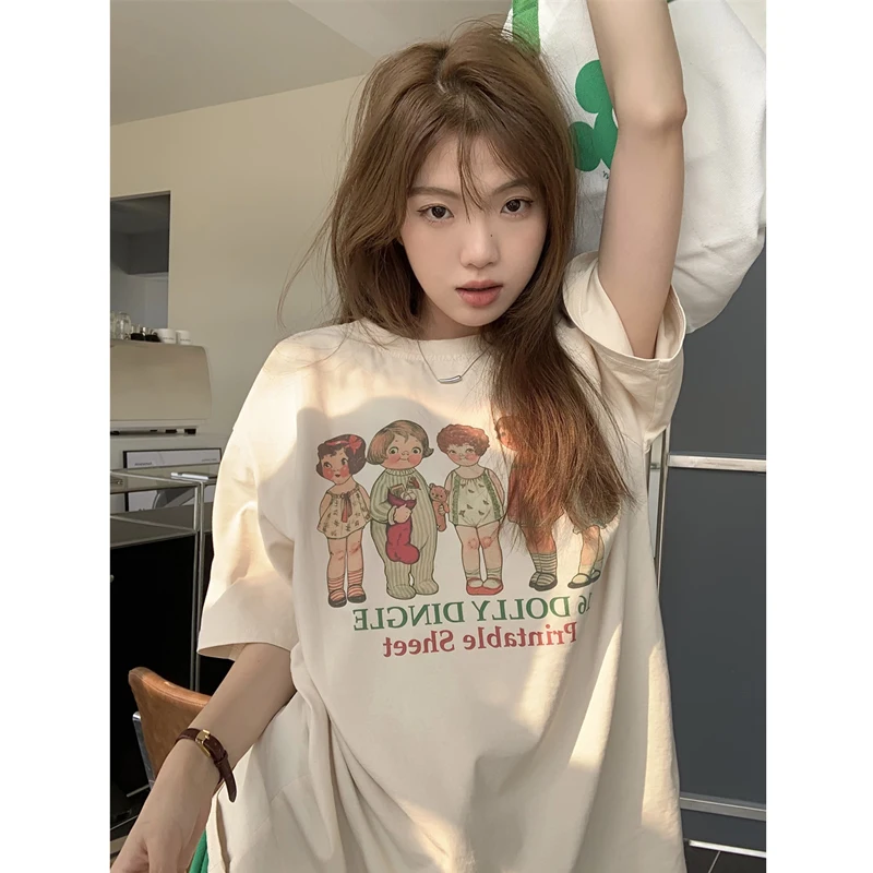 

Футболка женская оверсайз с рисунком аниме Y2k, милая уличная одежда в Корейском стиле с графическим принтом для девушек, милый топ в стиле Ха...