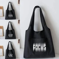 text series vest canvas bag women shopping shoulder bag fashion ins large capacity tote bag students class carrying sundries bag