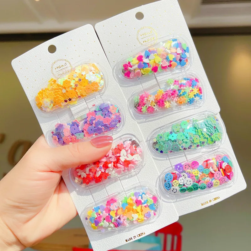 

2pcs Girl Shining Hairpins Sweet Girls Bling Hair Clips Cute Hair Accessories Ties Ponytail Holders Candy Barrettes Headbands