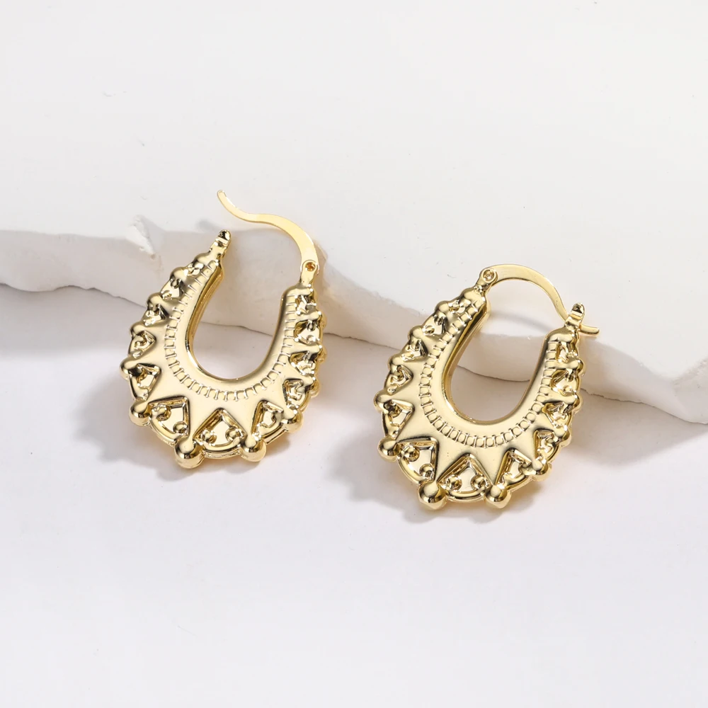 Золотые серьги-кольца U-образные с короной Jewelry