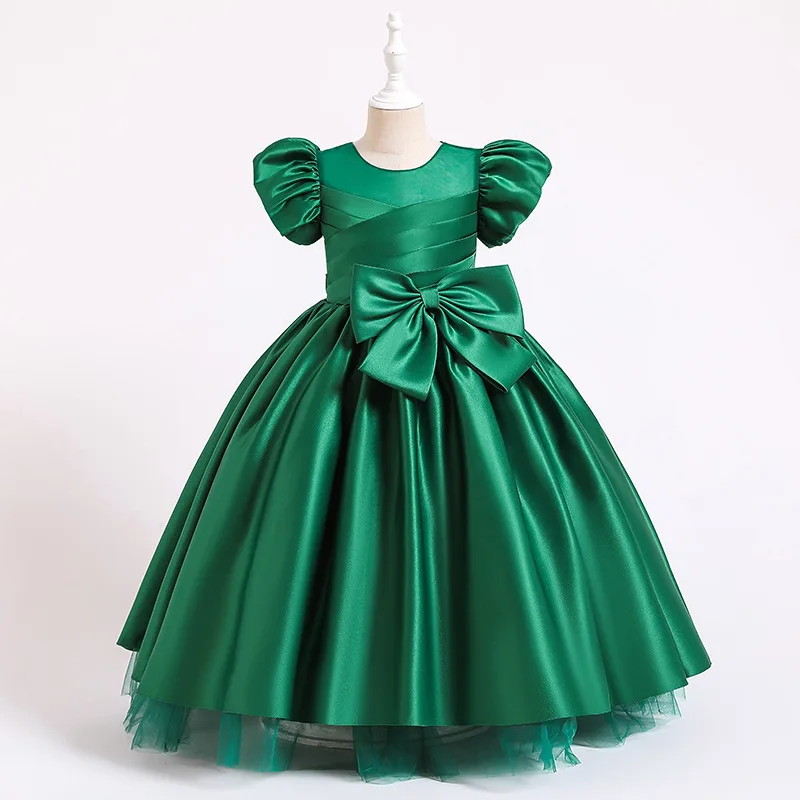 

2022 Bowknot Kids Dresses For Party Wedding Dress Children Pageant prom Gown Gorgeous Girls Princess long Dress Girl Clothing