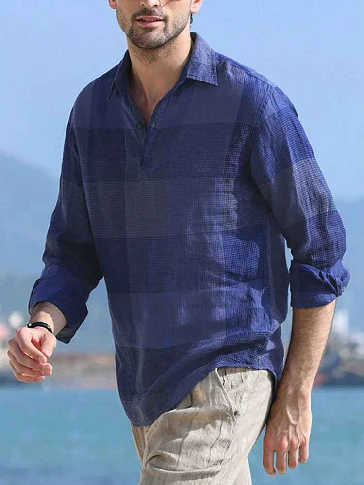 

Casual Mens Plaid Printed T Shirts Summer Loose Short Sleeve Turn-down Collar Button-up Tops Pullover Men Fashion Tee Streetwear