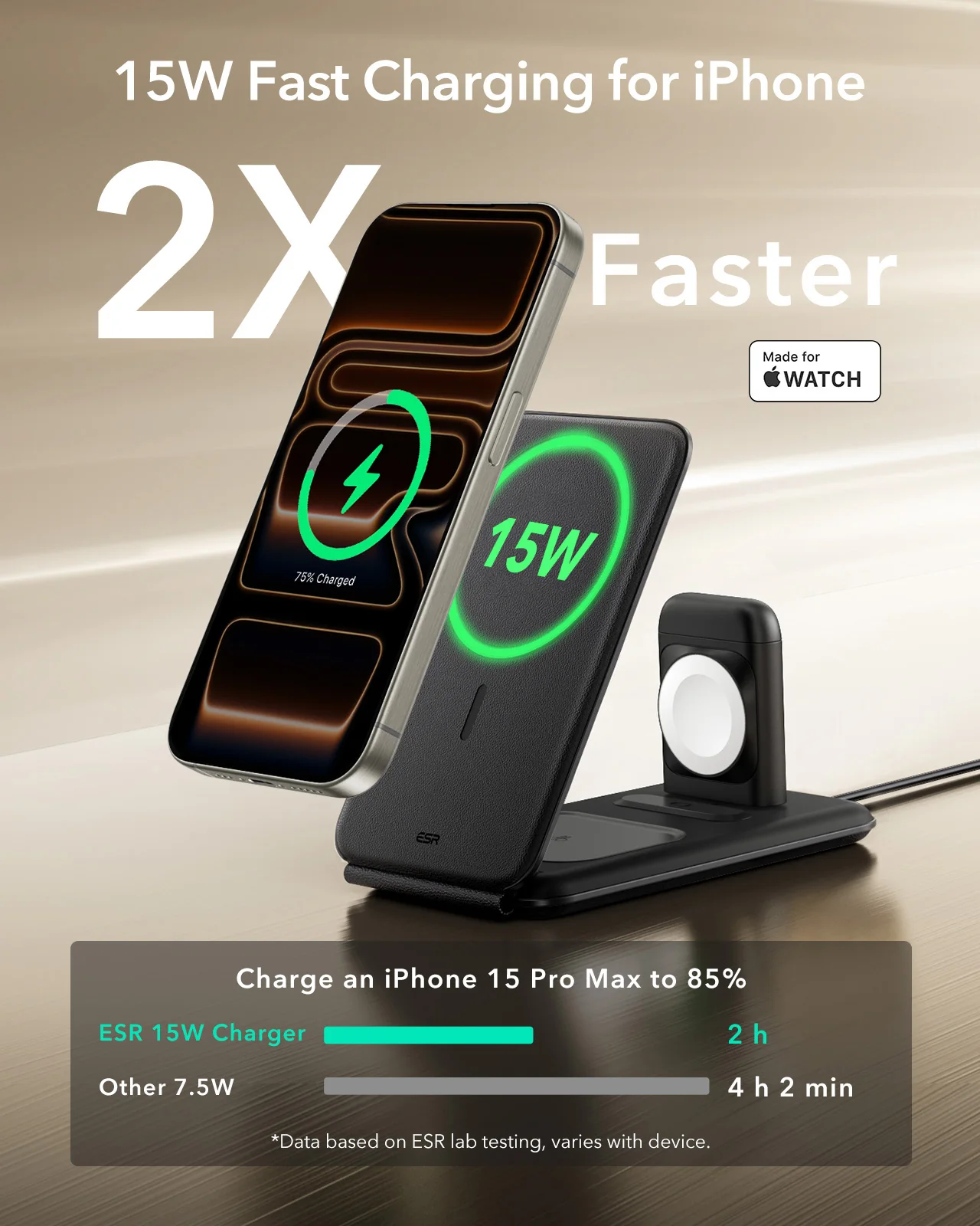 Фото Беспроводная зарядная станция ESR для iPhone 17/16/15/14/13/12, AirPods и Apple Watch, складная, совместимая с магнитной технологией, для работы №4