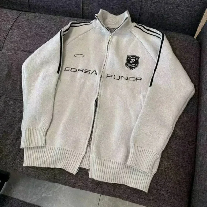 Винтажный повседневный вязаный топ в американском стиле с v-образным вырезом для