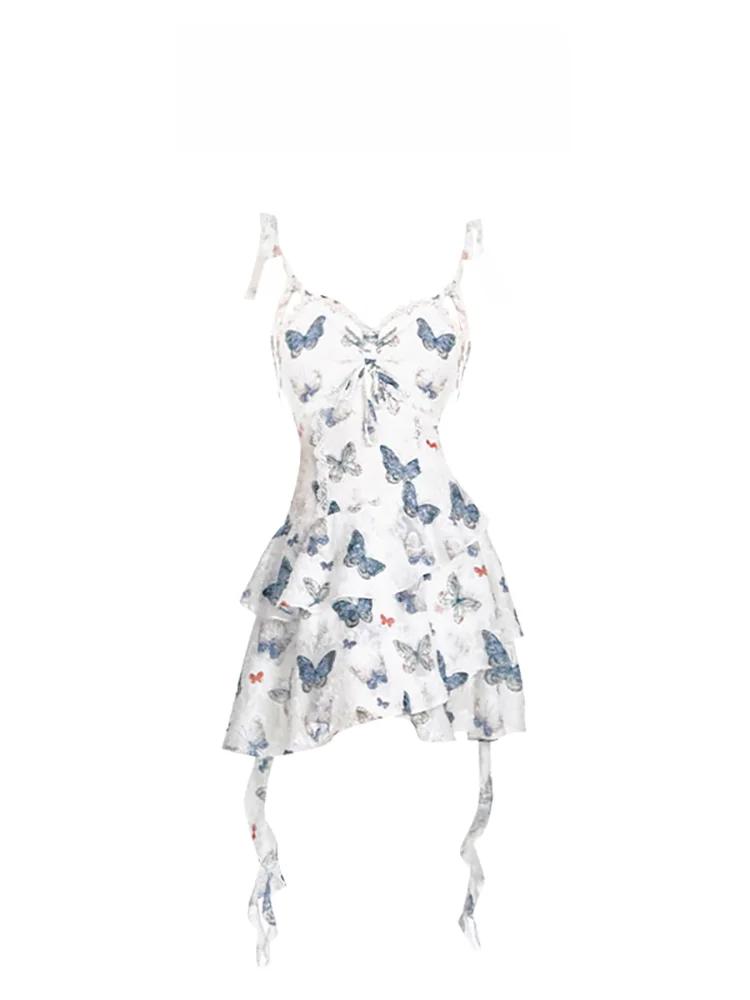 Женское платье на шнуровке Летняя асимметричная юбка с принтом во французском