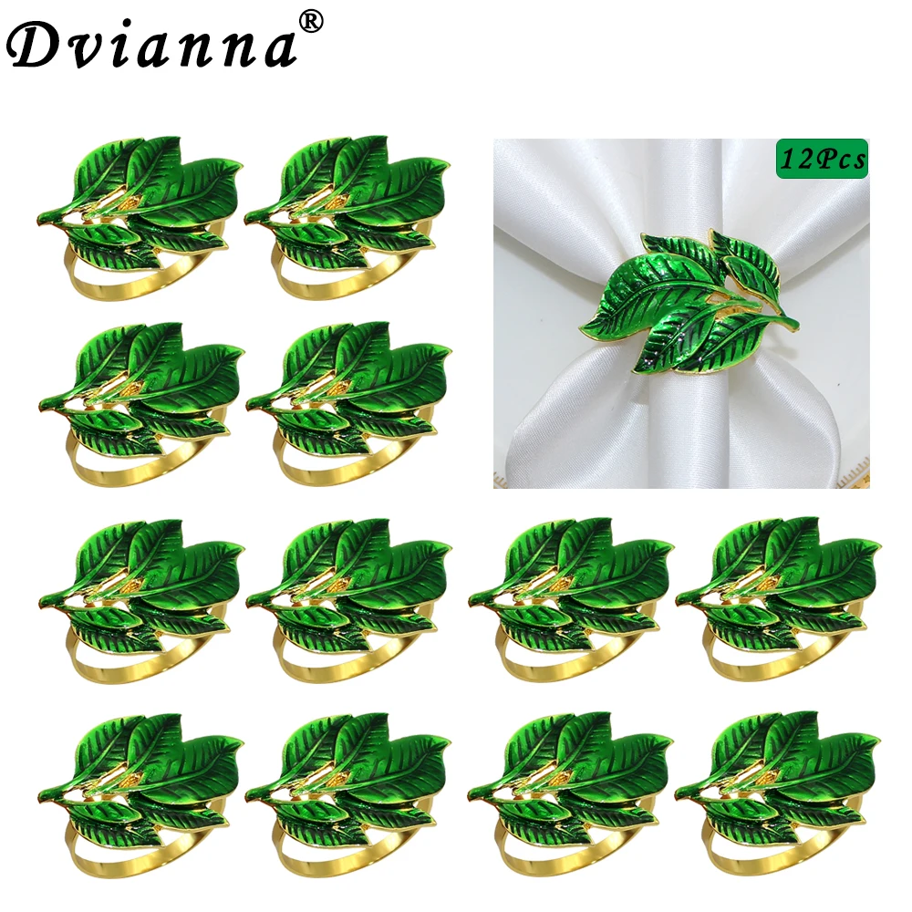 

8/12Pcs Metal Leaf Napkin Rings Holder for St. Patrick's Day Wedding Party Banquet Christmas Dinner Table Decoration HWL17