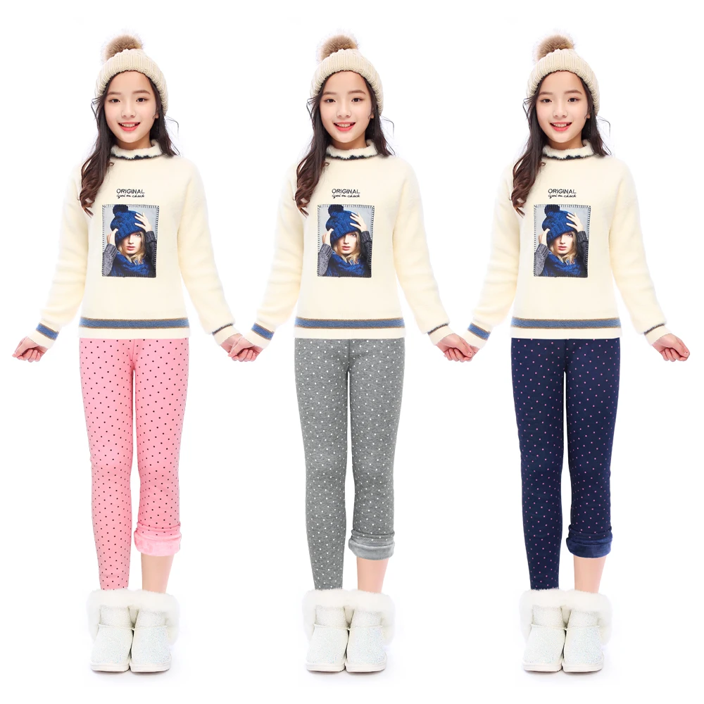 ZukoCer Girl Leggings Stretch Elastic Waist Baby Girl Skinny Pant Kids Cotton New Winter Girls Plus Velvet Thickening 3-12 Years